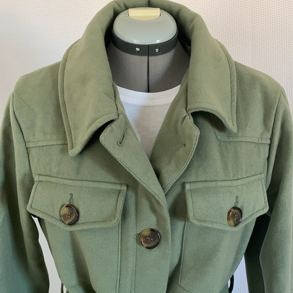 Women’s Steve Madden juniors belted shirt jacket pea coat moss green - Picture 3 of 6
